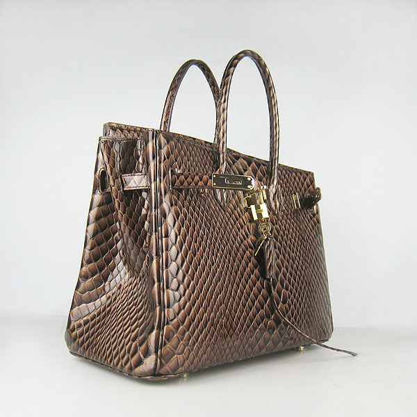 High Quality Fake Hermes Birkin 35CM Fish Veins Leather Bag Coffee 6089 - Click Image to Close